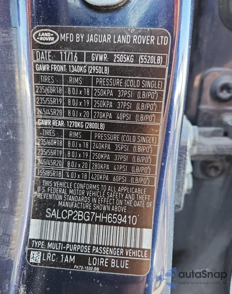 2017 Land Rover Discovery Sport Se из США, поврежденный, VIN SALCP2BG7HH659410